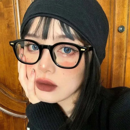 Vintage Rivet Round Frame Glasses Women Black White Leopard Eyewear Trend Brand Reading Computer Y2K Anti Blue Light Eyeglasses