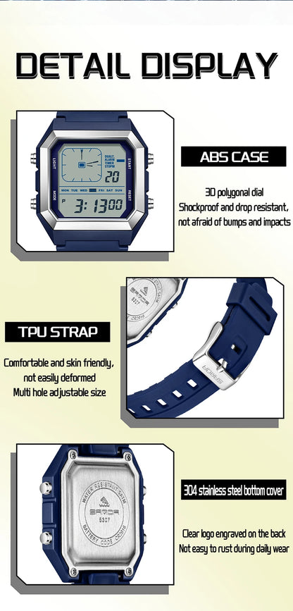 SANDA 6307 Sports Alarm Electronic Watch Digital Watches for Man Women Boys