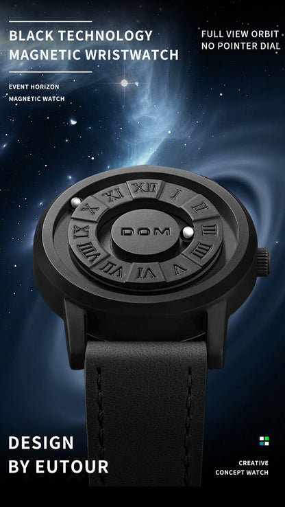 DOM 1345 Fashion New Personalized Floating Magnetic Pointer Free Ball Bearing Creative Waterproof Quartz Watch for Men Clock