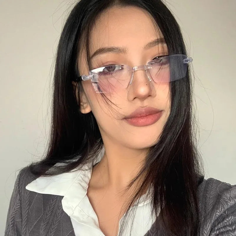 Retro Narrow-frame Glasses Women Anti-Blue Light Rimless Y2K Square Harajuku Eyewear Decorative Computer Eyeglasses Accessories