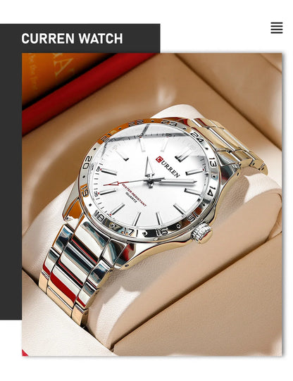 CURREN 8452 Casual Sport Simple Business Men's Watches 2025 Stainless Steel Band Wristwatch Quartz Clock with Luminous Pointers