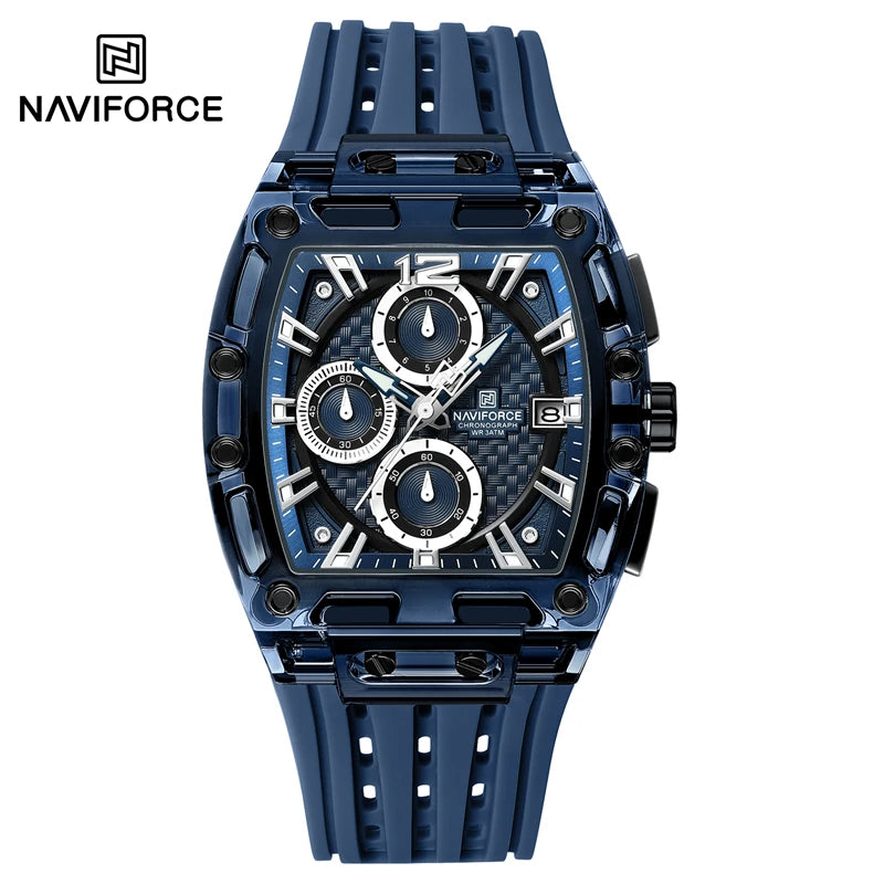 Naviforce 7105 Casual New Chronograph Mul-tifunction Watches Sports Silicone Man Transparent Case Wristwatch