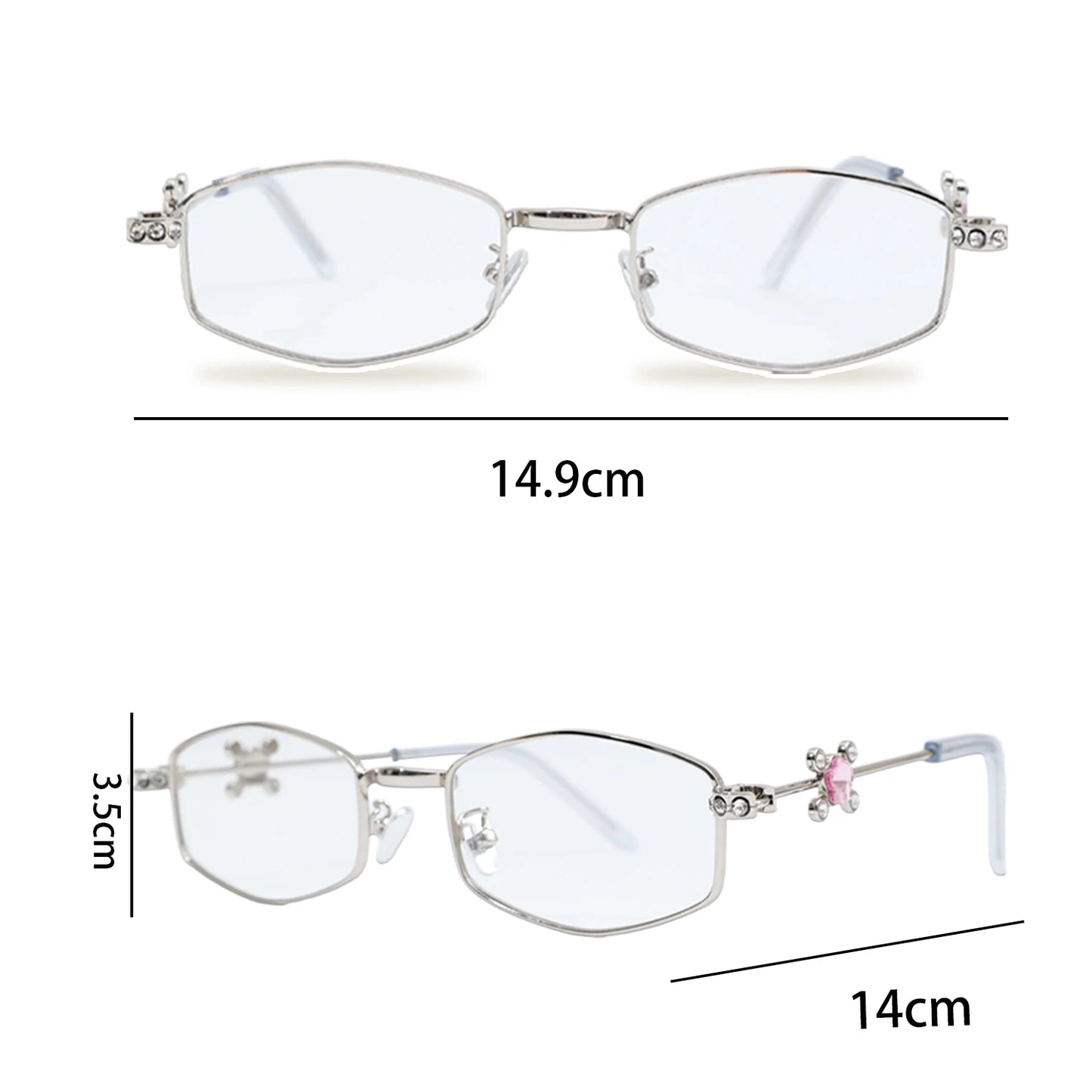 Fashion Punk Small Frame Glasses Retro Silver Anti Blue Light Eyewear for Women Y2K Rhinestone Glasses Girl Reading Eyeglasses