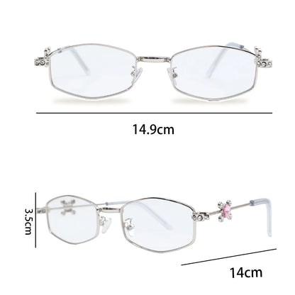 Fashion Punk Small Frame Glasses Retro Silver Anti Blue Light Eyewear for Women Y2K Rhinestone Glasses Girl Reading Eyeglasses