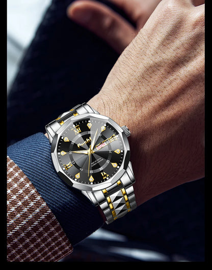 POSHI Men's Quartz Watch Original Waterproof Luminous Dual Calendar Quartz Wristwatch